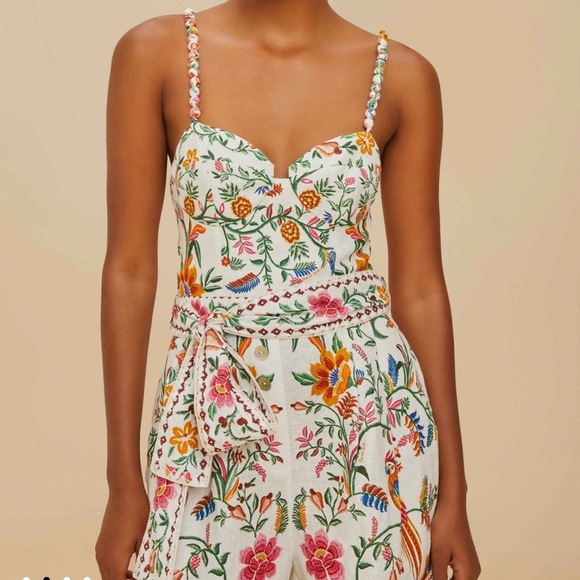 NWT FARM Rio Off-White Delicate Forest Euroflax™ Premium Linen Romper Size Small - Picture 4 of 7